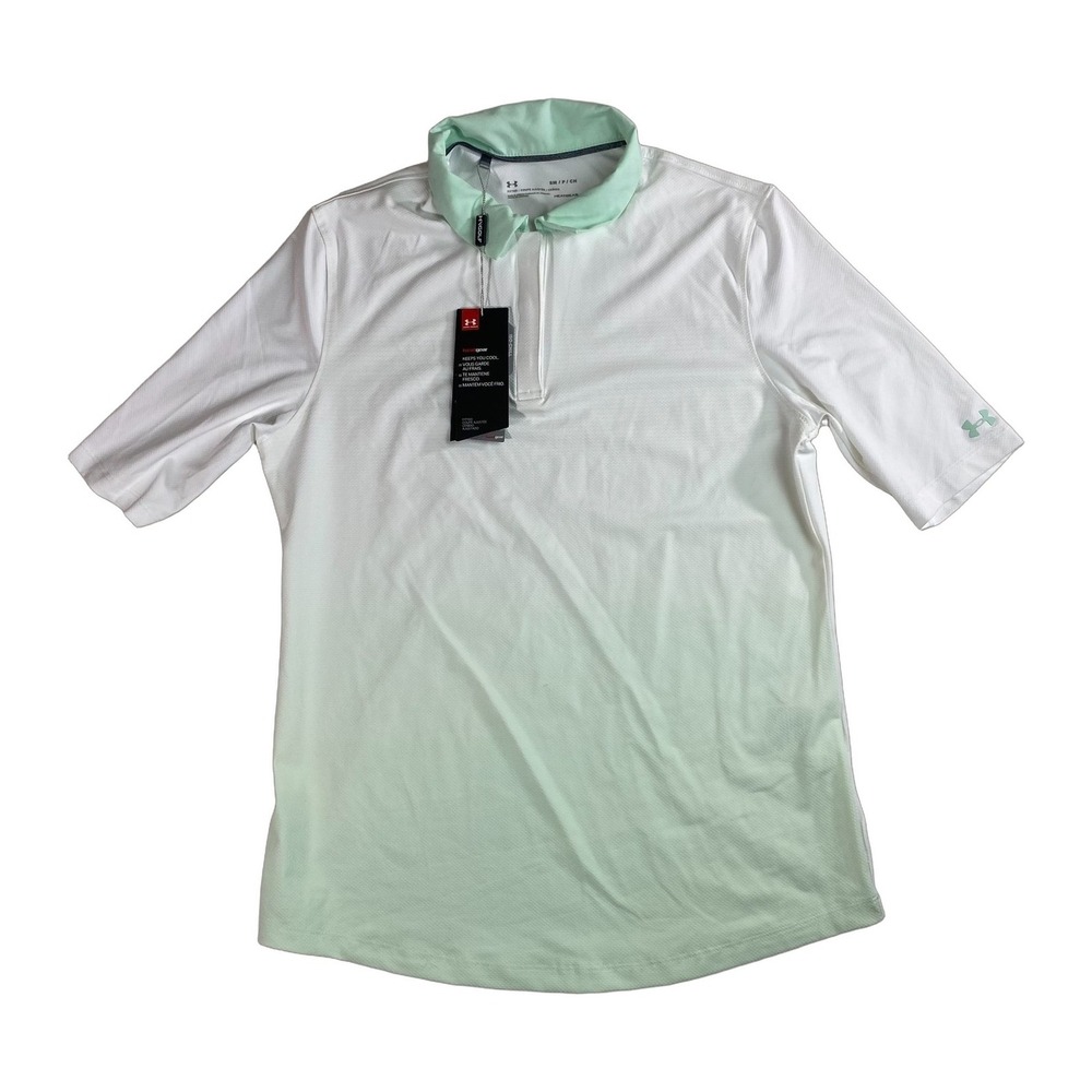 Under Armour Women's HeatGear Golf Polo Shirt Small Green White Ombre NWT